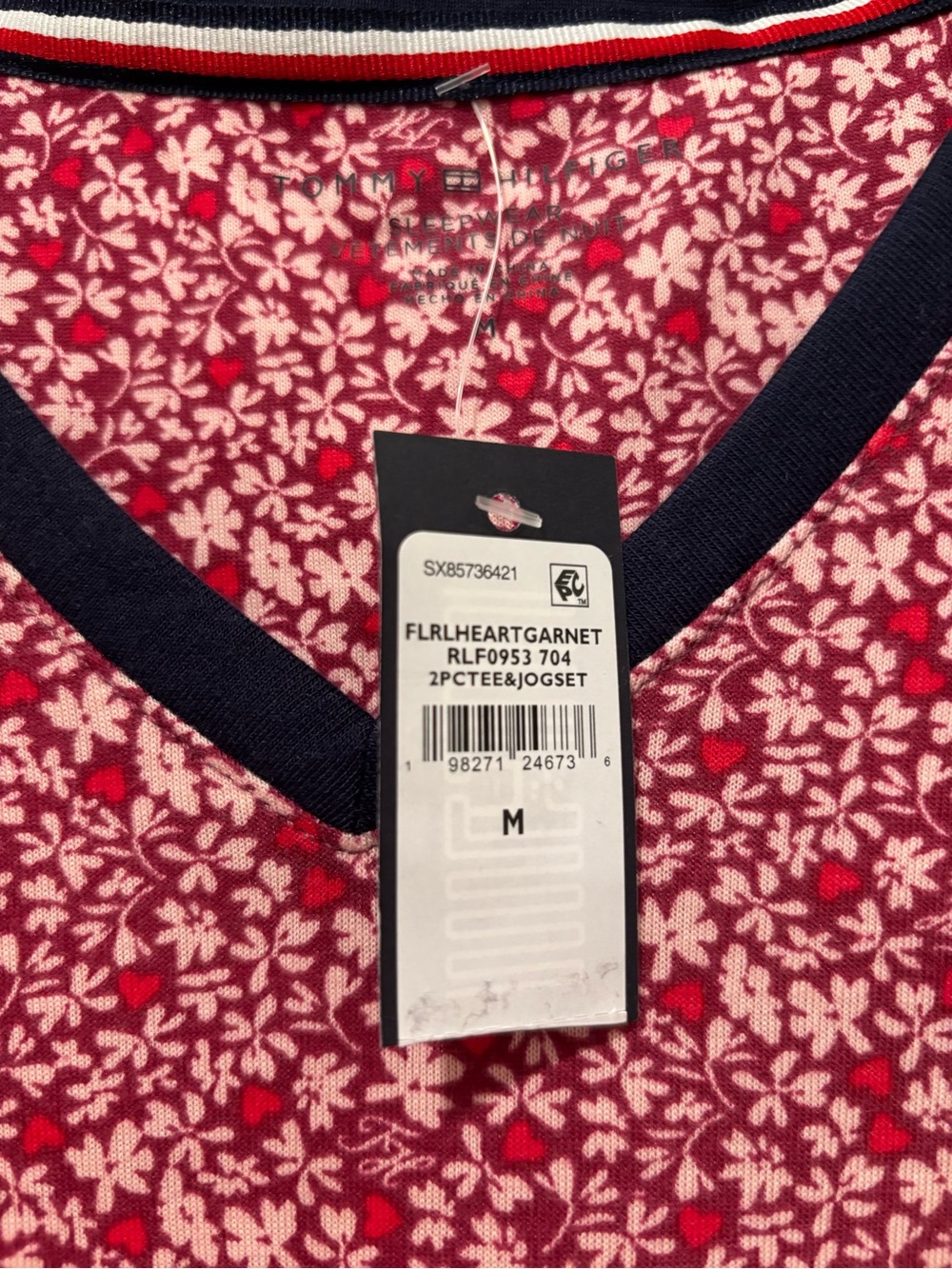 Tommy Hilfiger Red Floral Pajama Set with Navy Trim - Picture 3 of 9